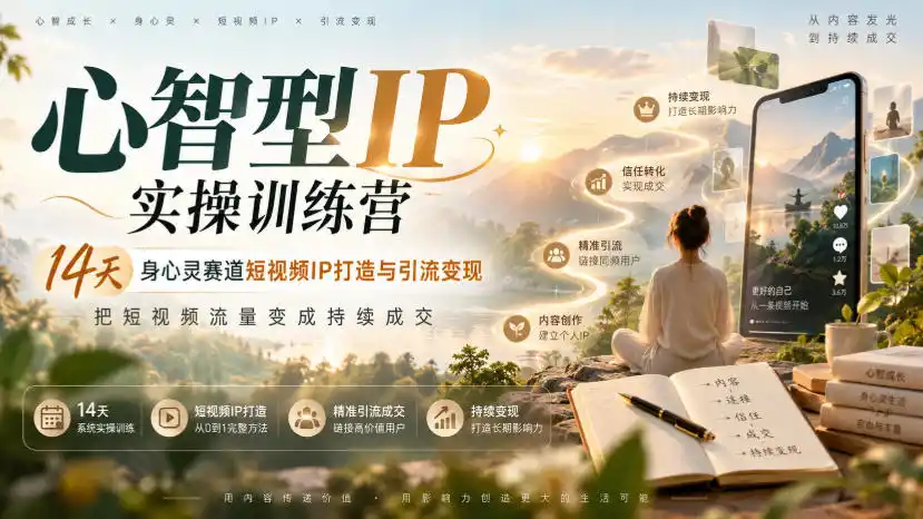 心智型IP实操训练营｜14天身心灵赛道短视频IP打造与引流变现，把短视频流量变成持续成交-小玖网_综合网创资源_优质付费资源_知识付费网课平台_创业项目