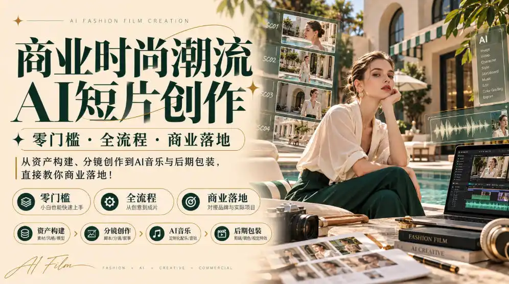 商业时尚潮流AI短片创作｜零门槛・全流程・商业落地，从资产构建、分镜创作到AI音乐与后期包装，直接教你商业落地！-小玖网_综合网创资源_优质付费资源_知识付费网课平台_创业项目