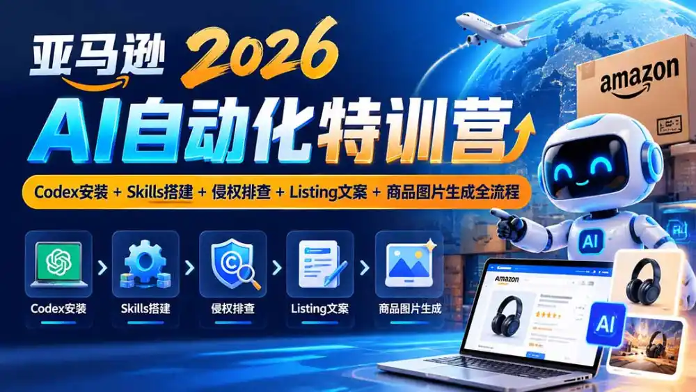 亚马逊2026AI自动化-10月特训营：Codex安装+Skills搭建+侵权排查+Listing文案+商品图片生成全流程-小玖网_综合网创资源_优质付费资源_知识付费网课平台_创业项目