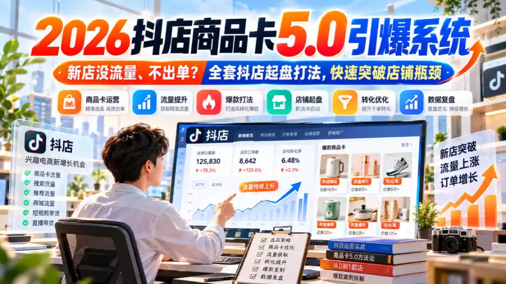 2026抖店商品卡5.0引爆店铺流量，新店没流量、不出单？全套抖店起盘打法，快速突破店铺瓶颈-小玖网_综合网创资源_优质付费资源_知识付费网课平台_创业项目