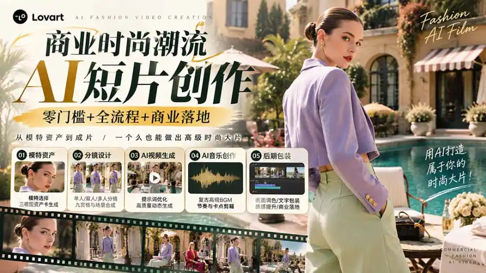 从一张模特图到高级时尚广告大片：AI三视图资产、场景合成、电影分镜、动态生成与复古音乐剪辑实战课-小玖网_综合网创资源_优质付费资源_知识付费网课平台_创业项目
