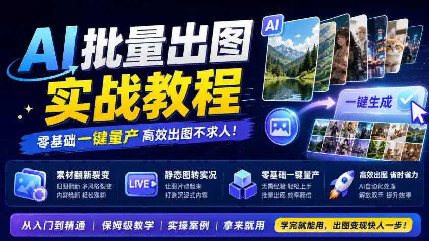 AI批量出图实战教程，素材翻新裂变，静态图转实况，零基础一键量产-小玖网_综合网创资源_优质付费资源_知识付费网课平台_创业项目