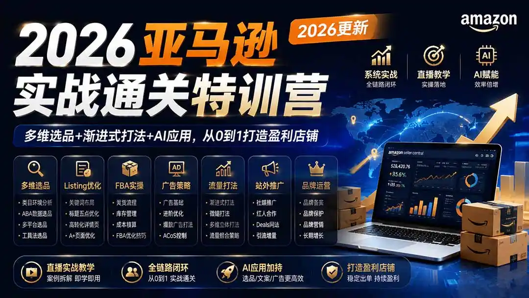 2026亚马逊实战通关特训营-更新1001，多维选品+渐进式打法+AI应用，从0到1打造盈利店铺-小玖网_综合网创资源_优质付费资源_知识付费网课平台_创业项目