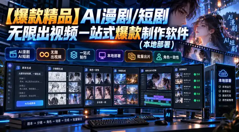 【爆款精品】AI漫剧/短剧无限出视频一站式爆款制作软件(本地部署)-小玖网_综合网创资源_优质付费资源_知识付费网课平台_创业项目