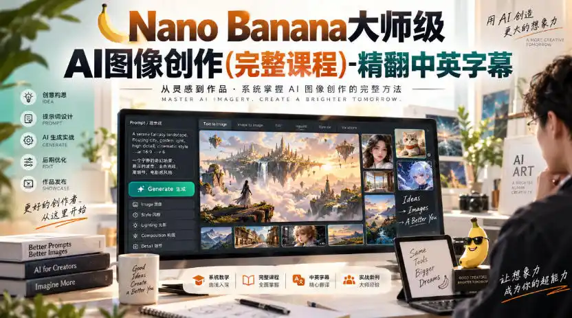 【无水印】Nano Banana大师级AI图像创作(完整课程)-精翻中英字幕-小玖网_综合网创资源_优质付费资源_知识付费网课平台_创业项目
