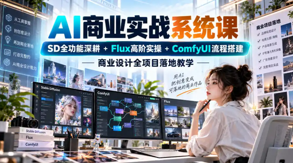 AI商业实战系统课｜SD全功能深耕+Flux高阶实操+Comfyui流程搭建，商业设计全项目落地教学-小玖网_综合网创资源_优质付费资源_知识付费网课平台_创业项目