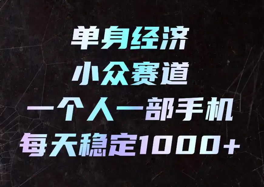 单身经济小众赛道，一个人一部手机，每天稳定1000+，利用下班碎片时间即可【揭秘】-小玖网_综合网创资源_优质付费资源_知识付费网课平台_创业项目