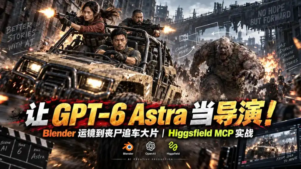 让GPT-6 Astra当导演！Blender运镜到丧尸追车大片｜Higgsfield MCP实战-小玖网_综合网创资源_优质付费资源_知识付费网课平台_创业项目