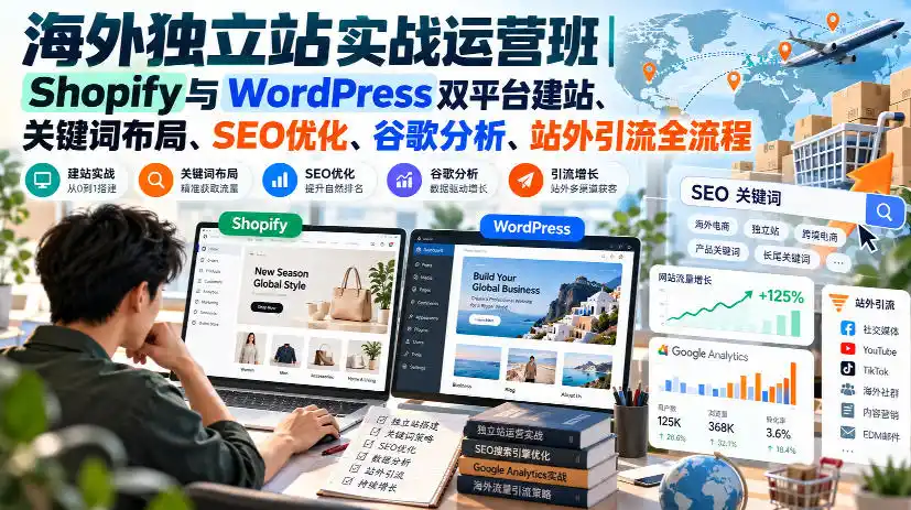 海外独立站实战运营班｜Shopify与WordPress双平台建站、关键词布局、SEO优化、谷歌分析、站外引流全流程-小玖网_综合网创资源_优质付费资源_知识付费网课平台_创业项目
