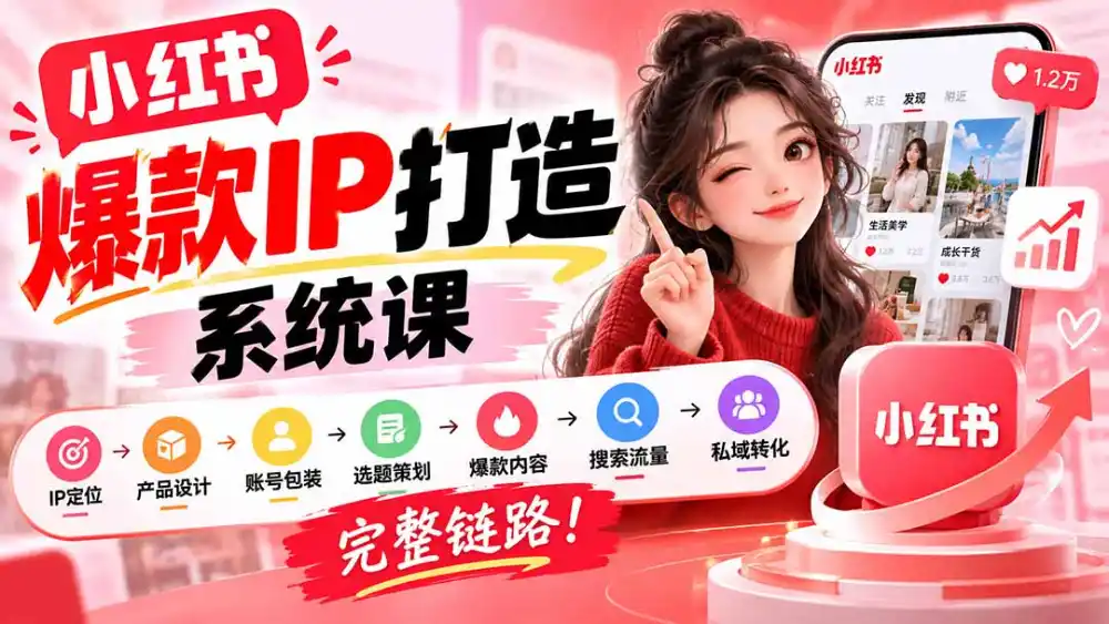 【无水印】小红书爆款IP打造课：IP定位→产品设计→账号包装→选题策划→爆款内容→搜索流量→私域转化，完整链路-小玖网_综合网创资源_优质付费资源_知识付费网课平台_创业项目