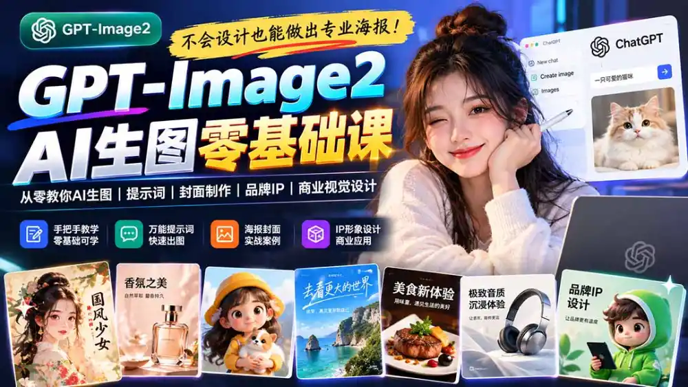不会设计也能做出专业海报！GPT-Image2从零教你AI生图、提示词、封面制作、品牌IP与商业视觉设计-小玖网_综合网创资源_优质付费资源_知识付费网课平台_创业项目