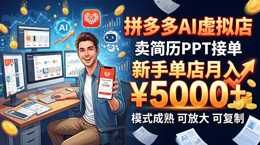 开一家拼多多虚拟店，用AI卖简历PPT，单店月入1w+，可放大-小玖网_综合网创资源_优质付费资源_知识付费网课平台_创业项目
