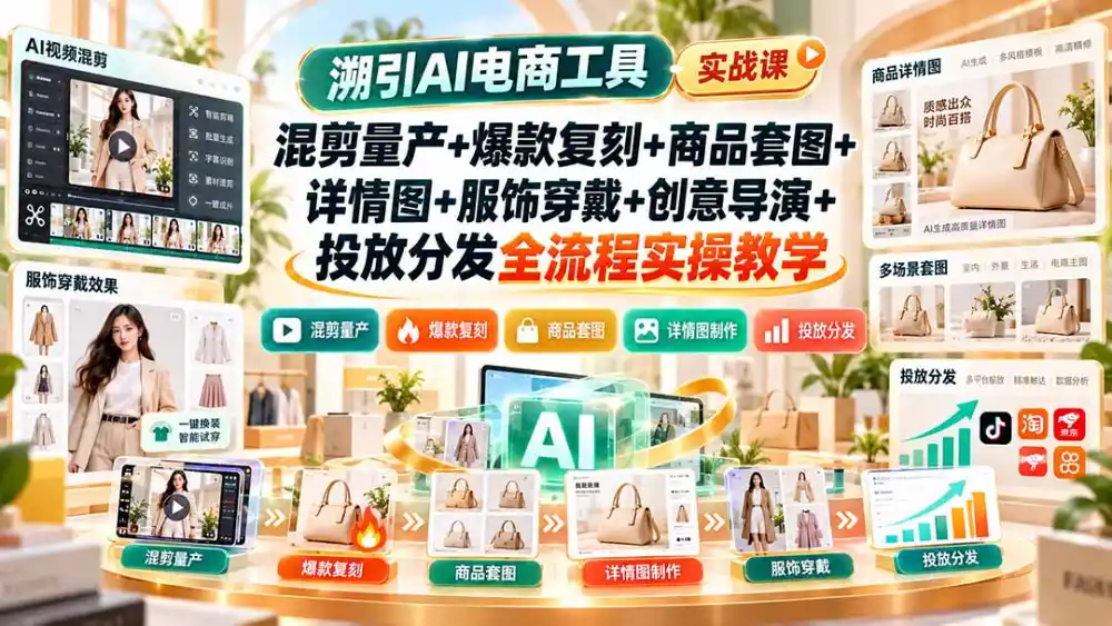 溯引AI电商工具实战课：混剪量产+爆款复刻+商品套图+详情图+服饰穿戴+创意导演+投放分发全流程实操教学-小玖网_综合网创资源_优质付费资源_知识付费网课平台_创业项目
