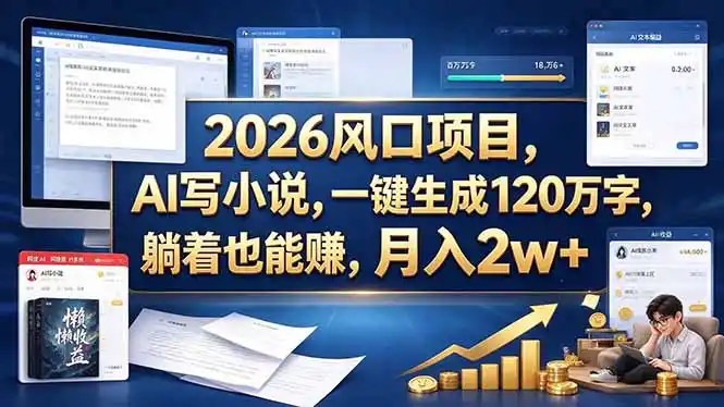 2026 风口项目，AI 写小说，一键生成 120 万字，躺着也能赚，月入 2w +-小玖网_综合网创资源_优质付费资源_知识付费网课平台_创业项目