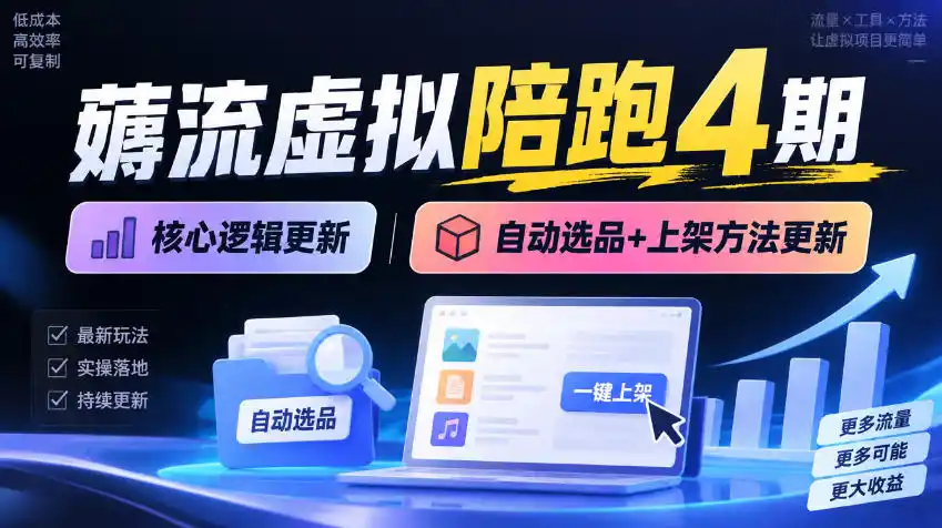 薅流虚拟陪跑4期丨核心逻辑更新丨自动选品+上架方法更新-小玖网_综合网创资源_优质付费资源_知识付费网课平台_创业项目
