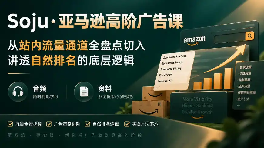 亚马逊高阶广告课，从站内流量通道全盘点切入，讲透自然排名的底层逻辑(直播+音频+资料)-小玖网_综合网创资源_优质付费资源_知识付费网课平台_创业项目