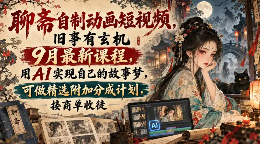 聊斋自制动画短视频，旧事有玄机9月最新课程，用AI实现自己的故事梦，可做精选附加分成计划，接商单收徒-小玖网_综合网创资源_优质付费资源_知识付费网课平台_创业项目